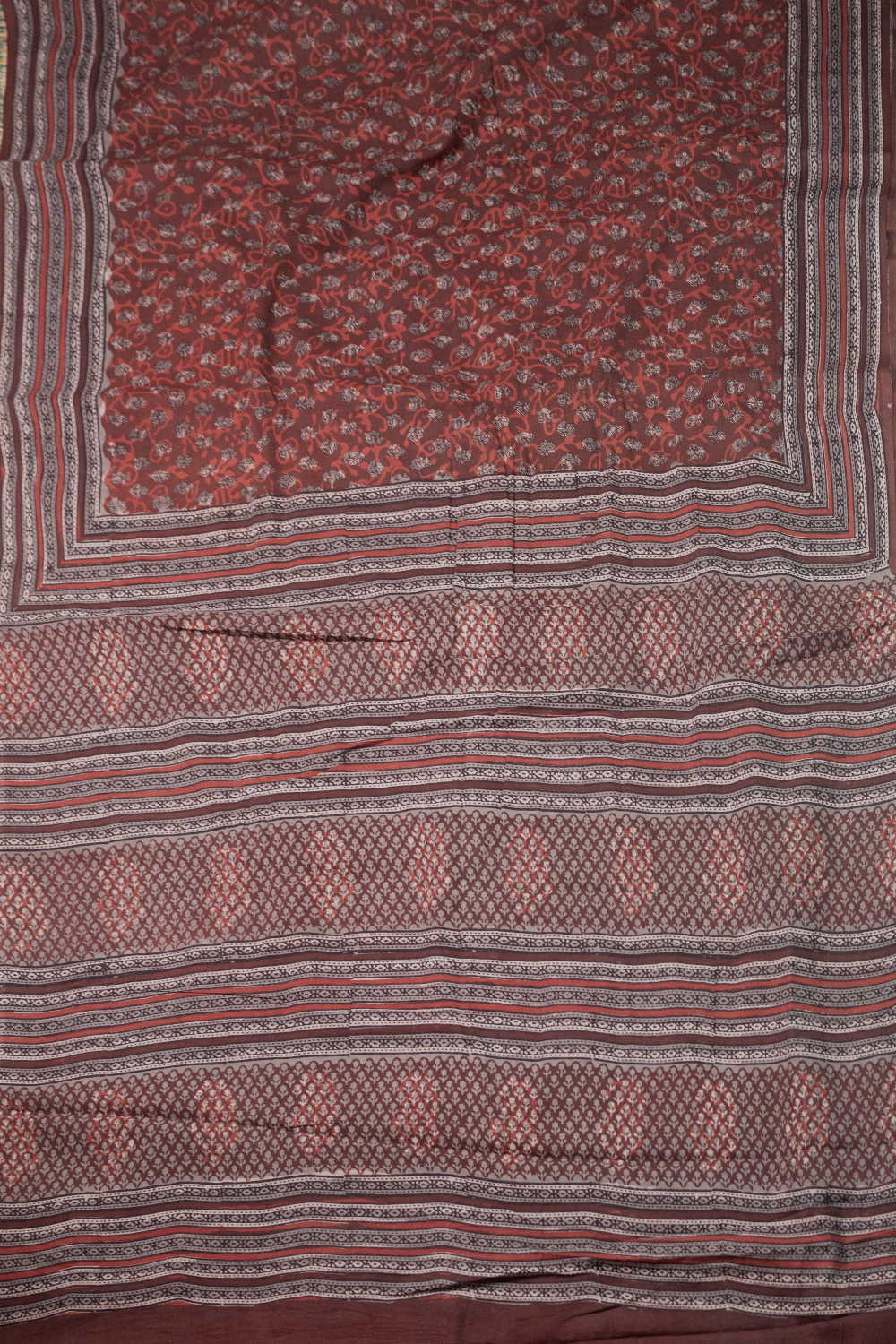 Rust Maroon Bagru Dabu Print Mul Cotton saree - Image 2