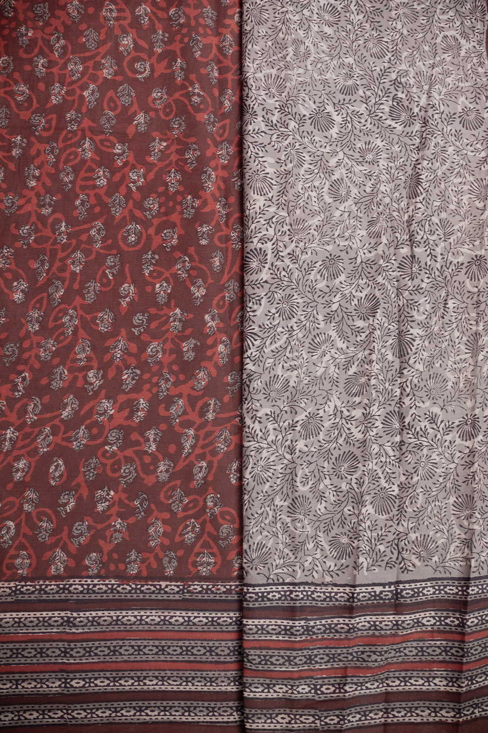 Rust Maroon Bagru Dabu Print Mul Cotton saree - Image 4