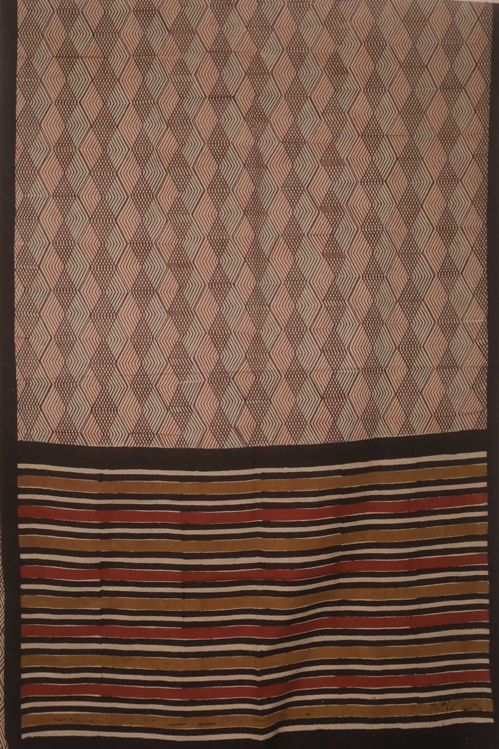 Symmetry Pattern - Beige Bagru Mul Cotton saree - Image 2