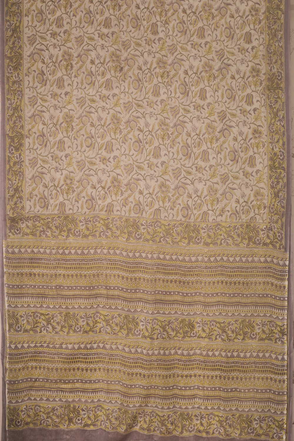 Leafy Floral - Cream Bagru Mul Cotton saree - Image 2