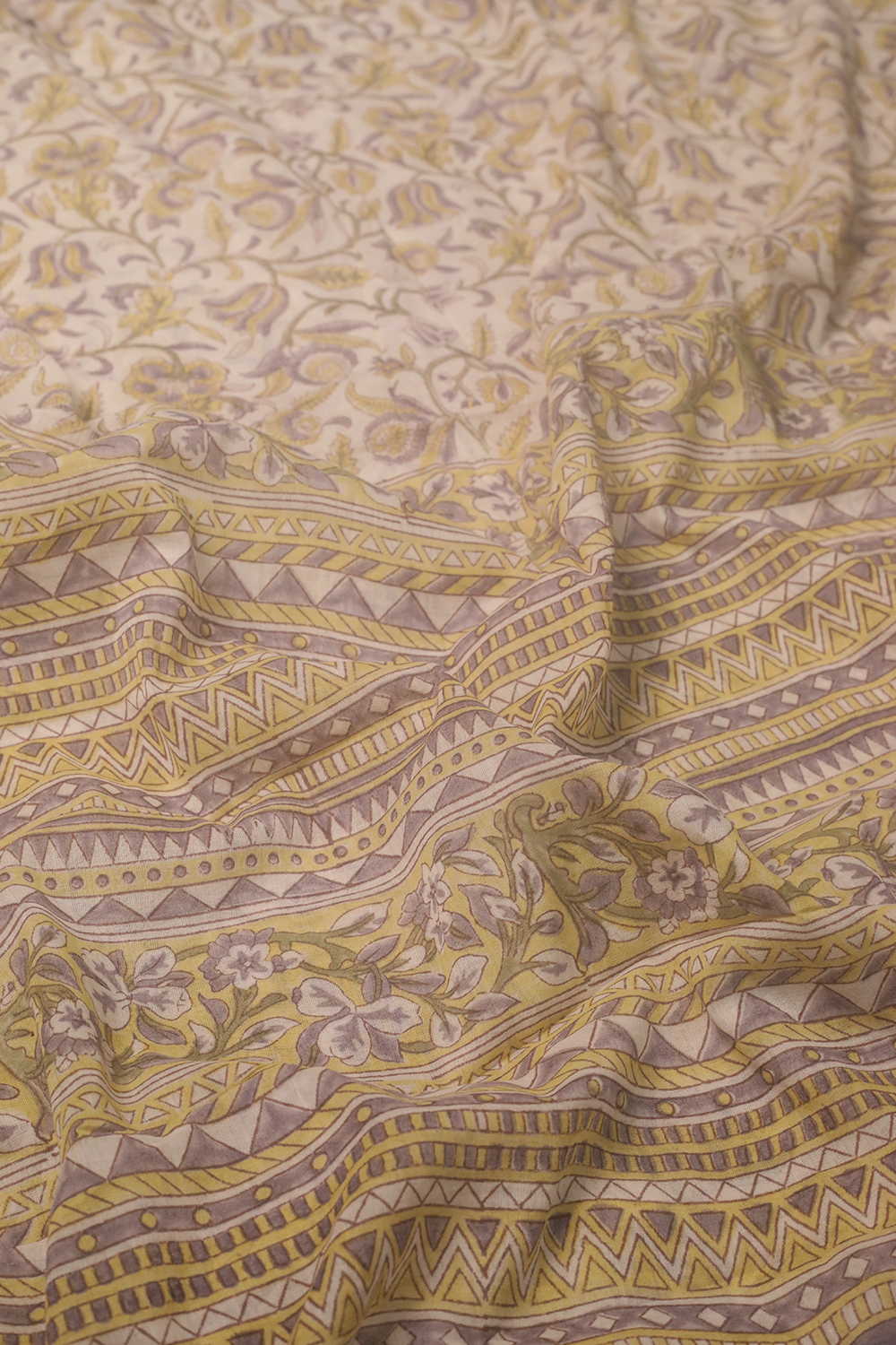 Leafy Floral - Cream Bagru Mul Cotton saree - Image 3