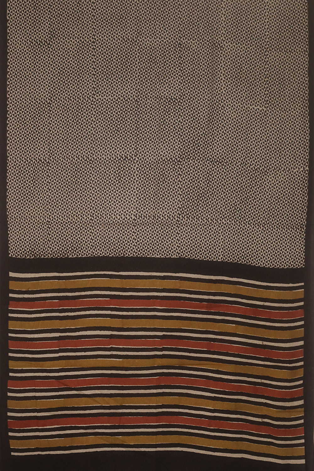 Grid Pattern - Cream Bagru Mul Cotton saree - Image 3