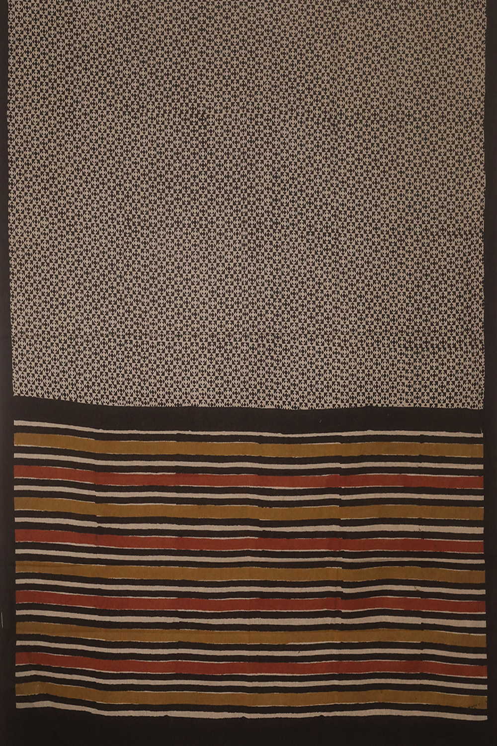 Geometric Pattern - Cream Bagru Mul Cotton saree - Image 2