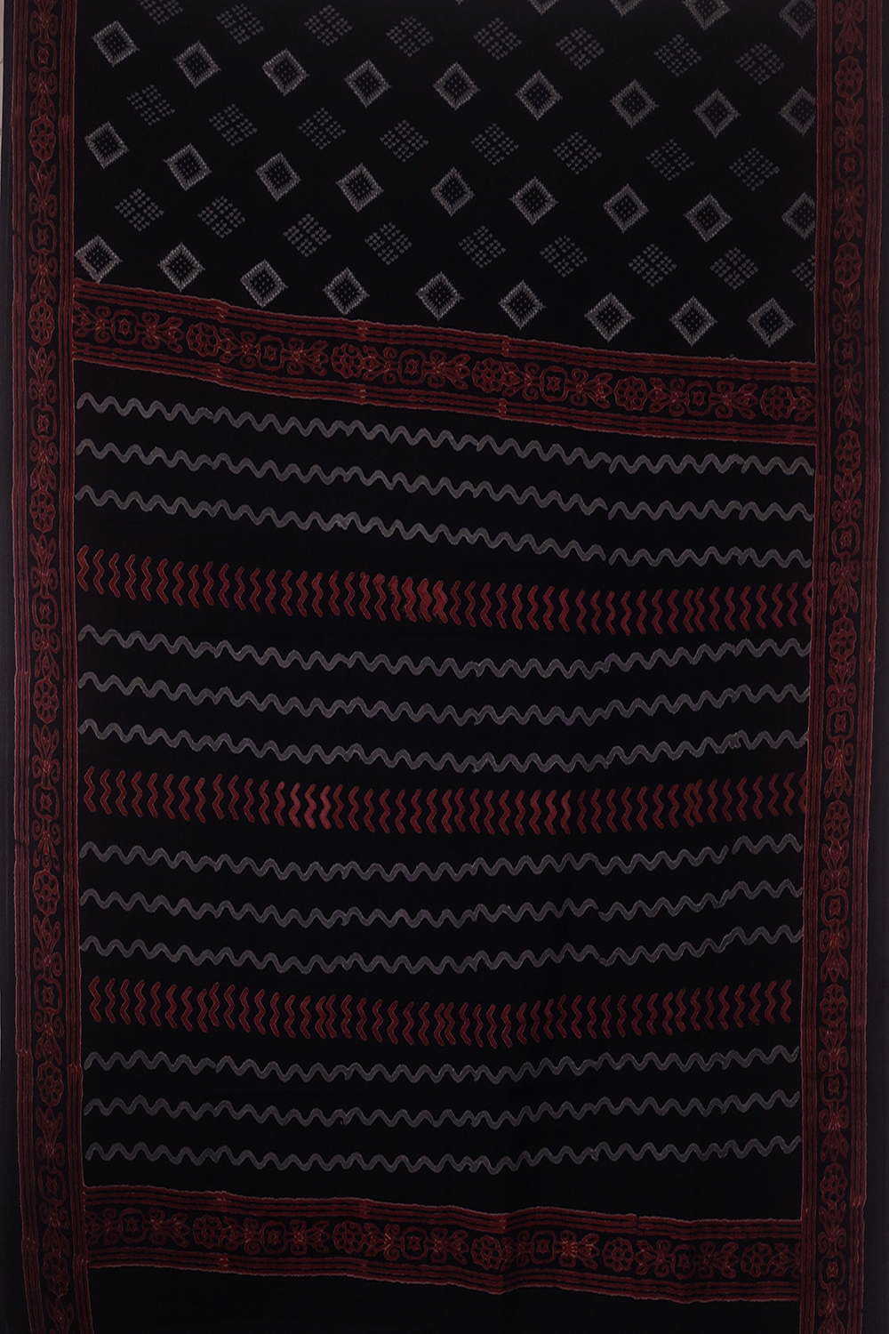 Diamond Motifs - Black Bagru Mul Cotton saree - Image 3