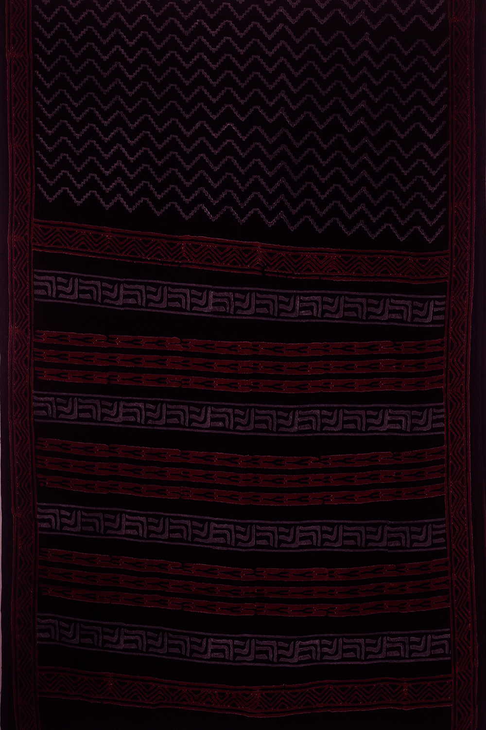 Grey Chevron on Black Bagru Mul Cotton saree - Image 3