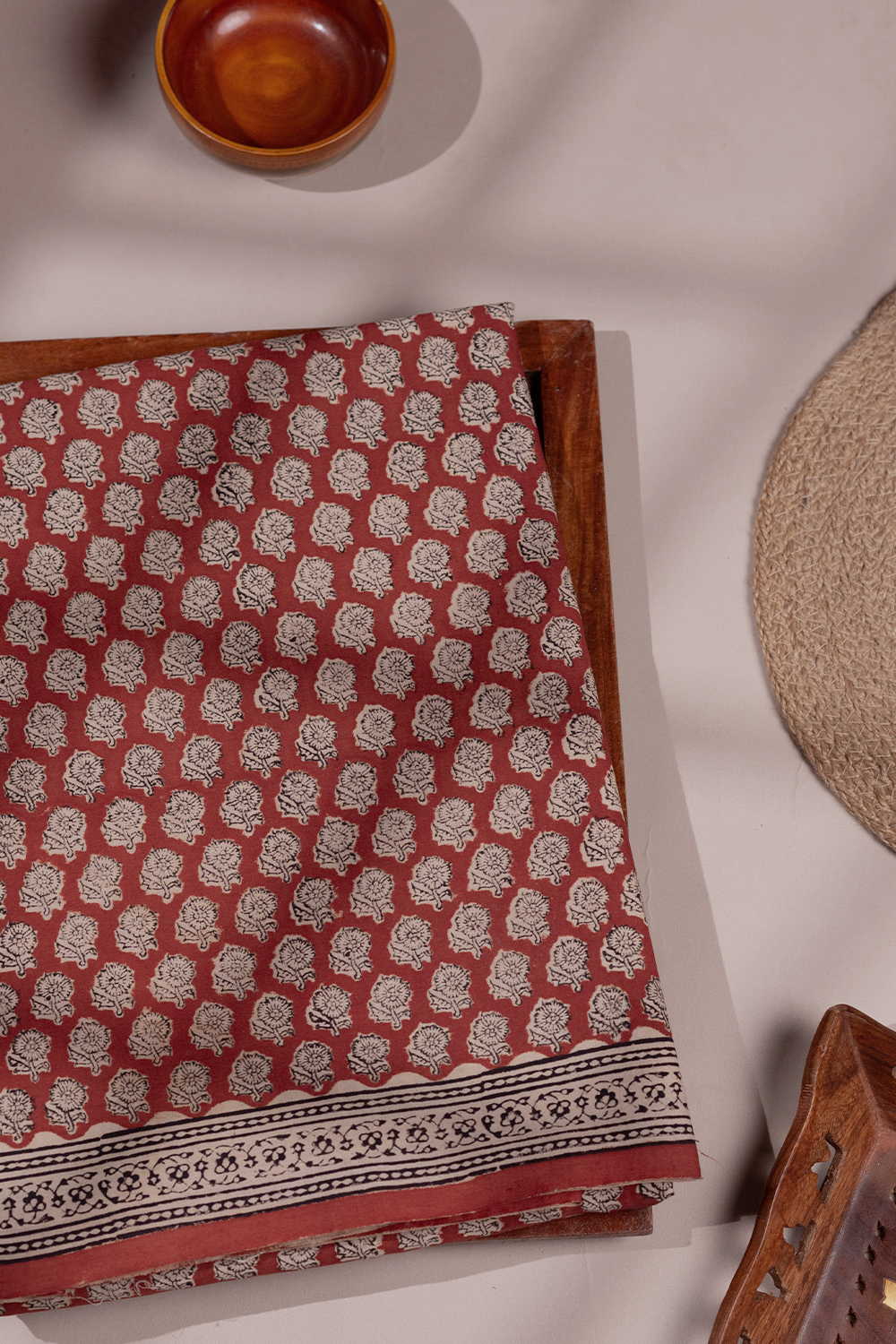 Floral Crimson Muse Bagru Mul Cotton saree