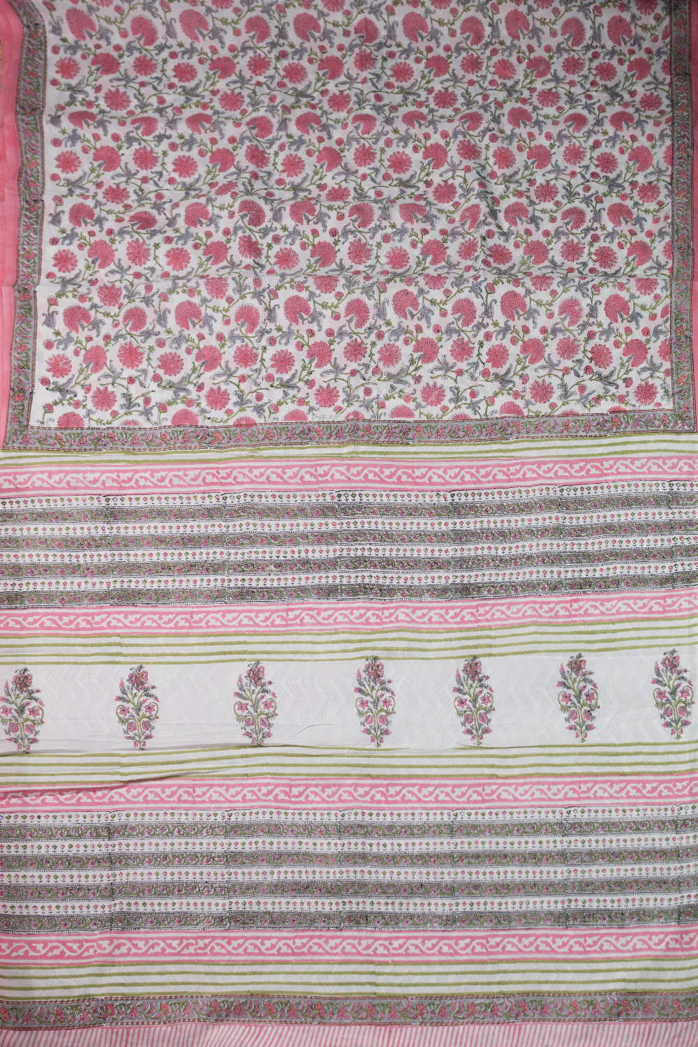Pink Cluster Floral Sanganeri Mul Cotton saree - Image 2