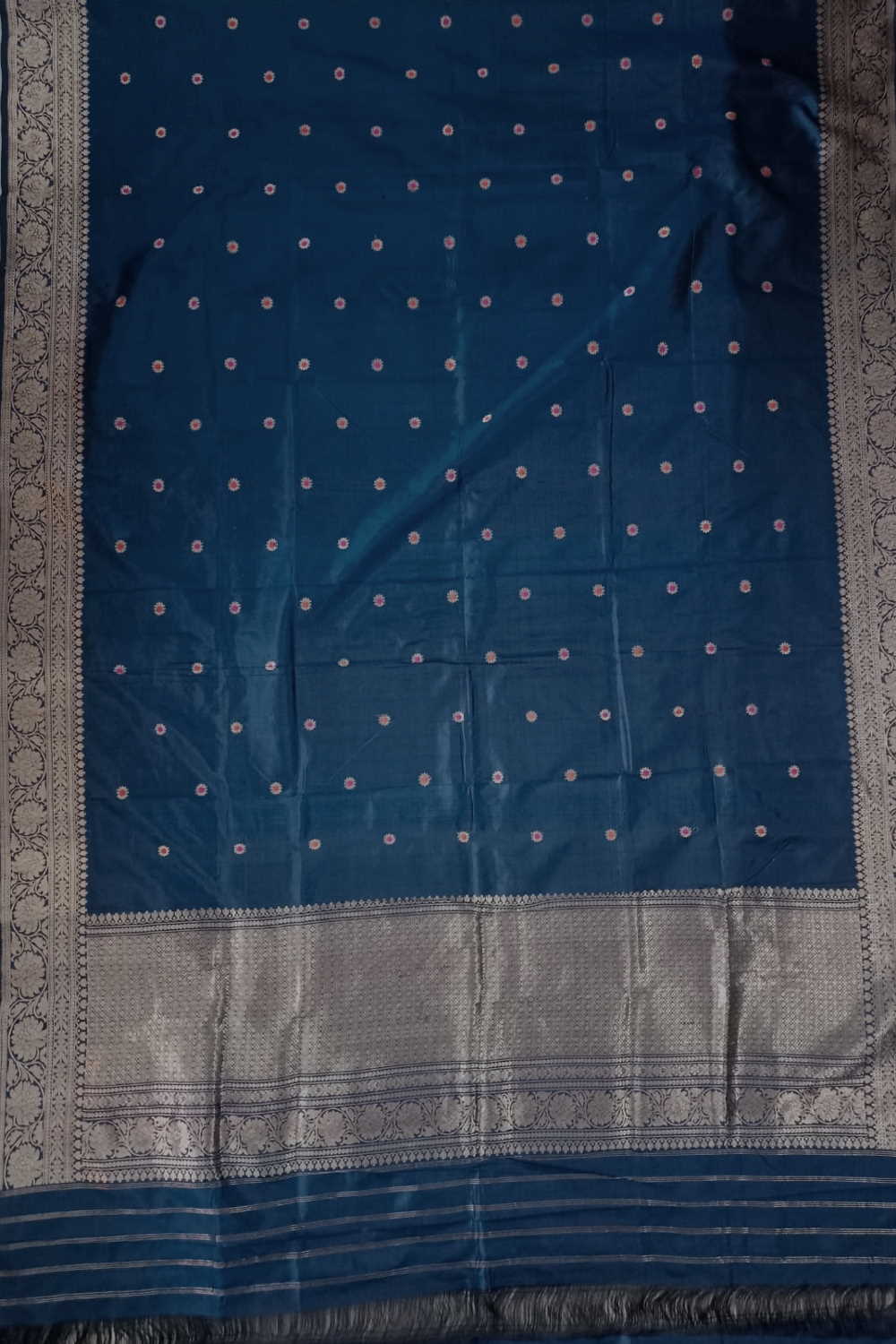 Peacock Blue Meena Butta Banarasi Silk Dupatta - Image 3