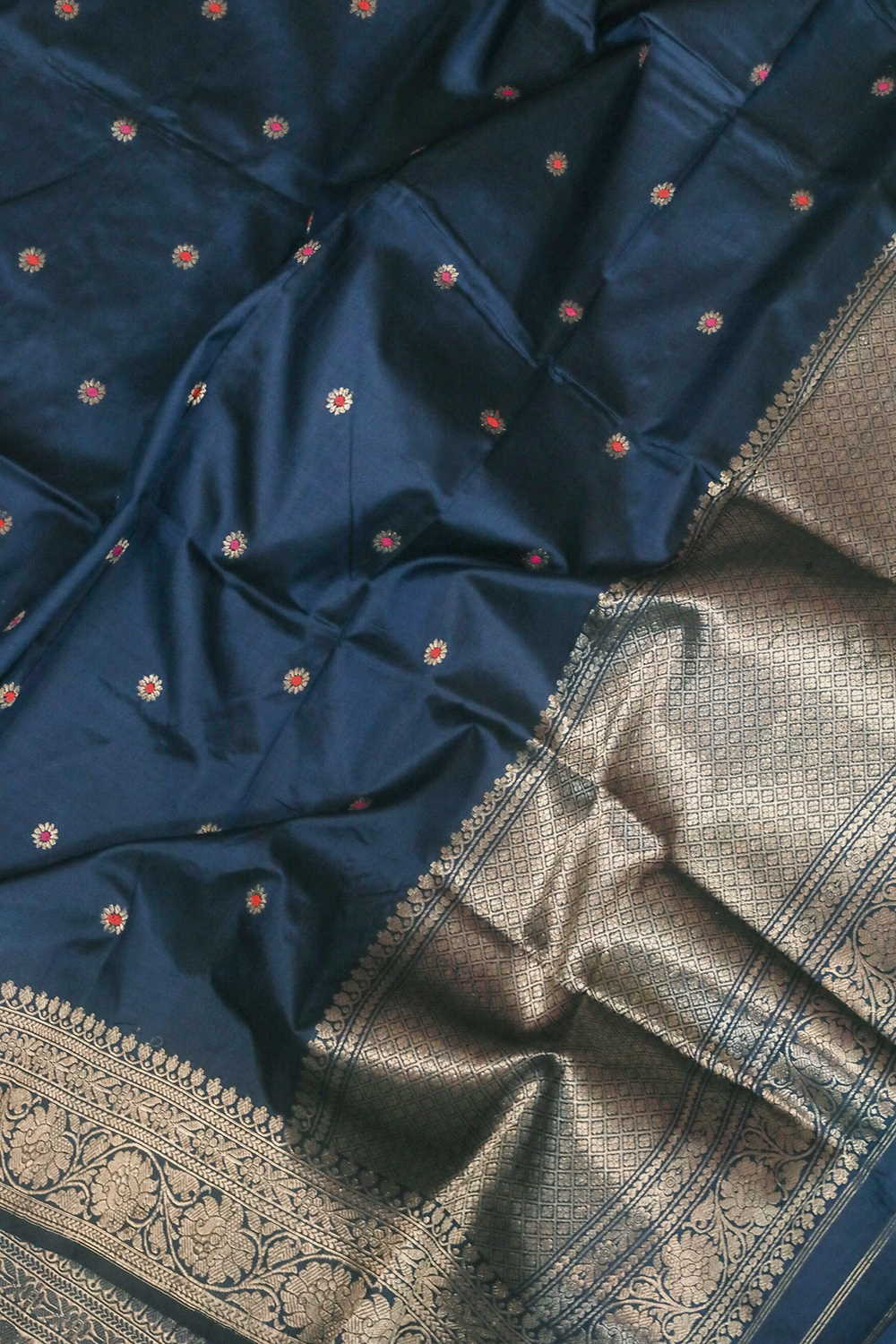 Peacock Blue Meena Butta Banarasi Silk Dupatta - Image 4