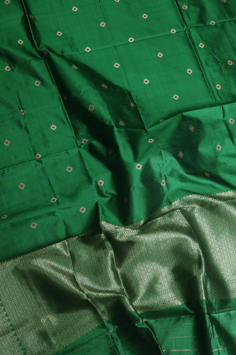Leaf Green Meena Butta Banarasi Silk Dupatta - Image 4