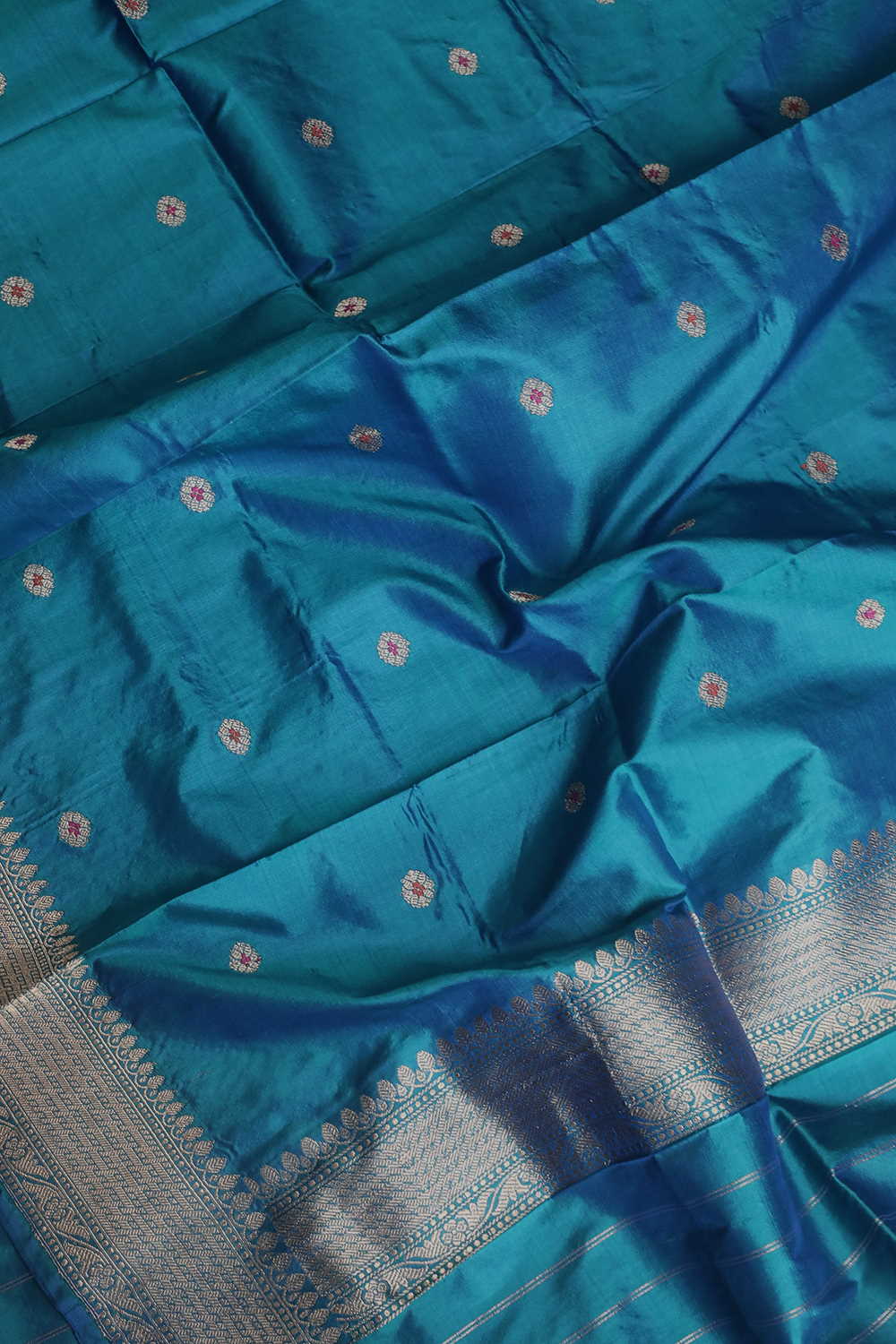 Azure Blue with Zari Butta Banarasi Silk Dupatta - Image 4