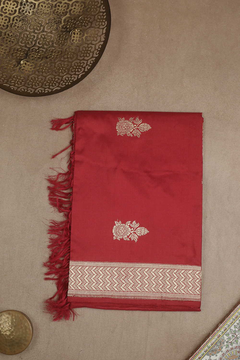 Kumkum Red Banarasi Silk Dupatta - Image 3