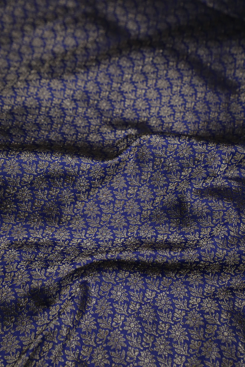 Floral on Dark Blue Banarasi Silk Fabric - Image 3