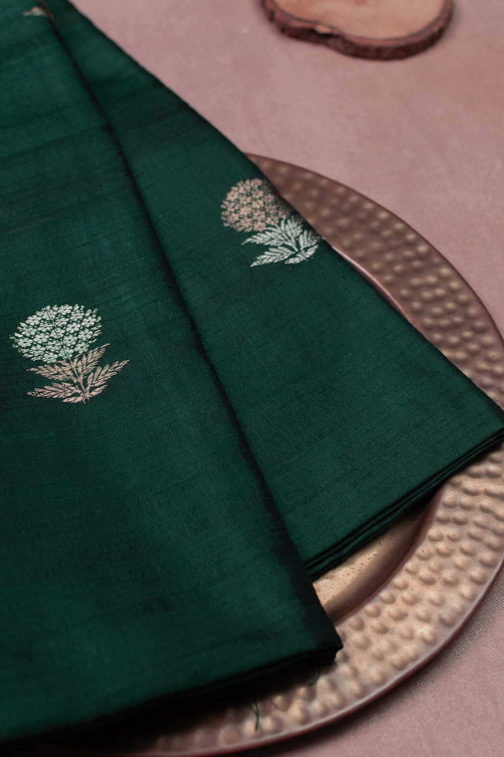 Deep Green with Traditional Motifs Banarasi Silk Fabric