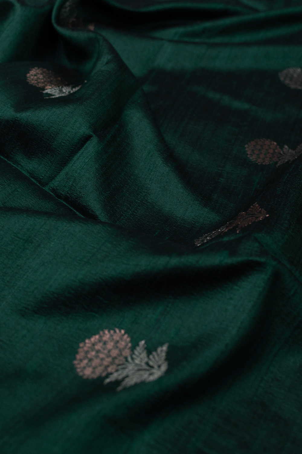 Deep Green with Traditional Motifs Banarasi Silk Fabric - Image 3