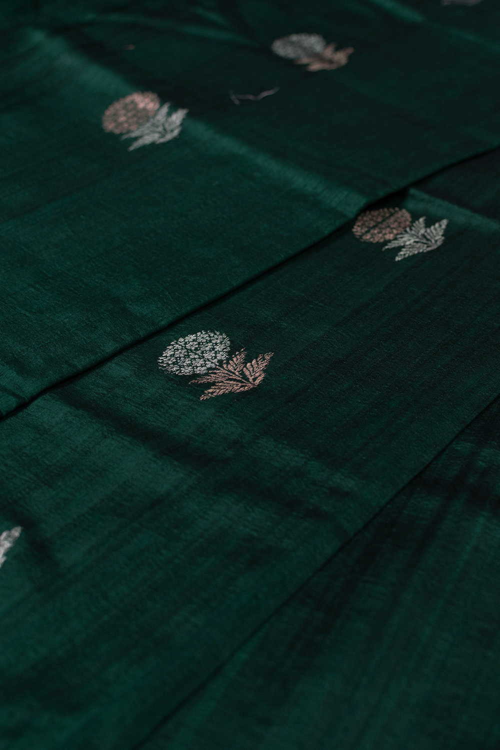 Deep Green with Traditional Motifs Banarasi Silk Fabric - Image 4