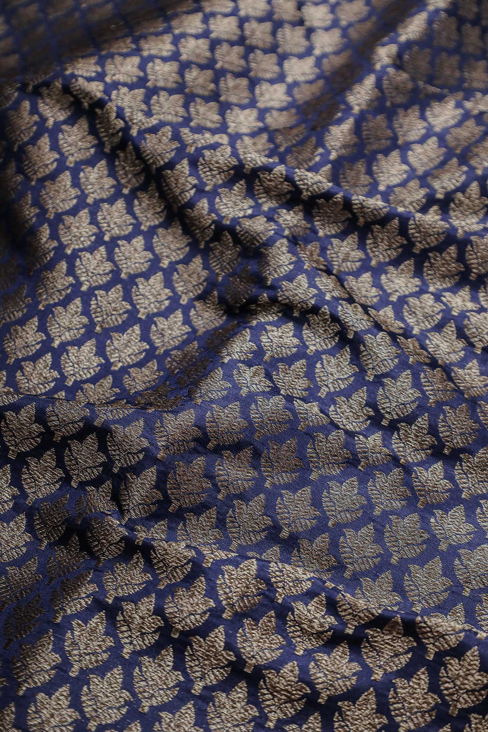 Zari Floral on Blue Banarasi Silk Fabric - Image 3