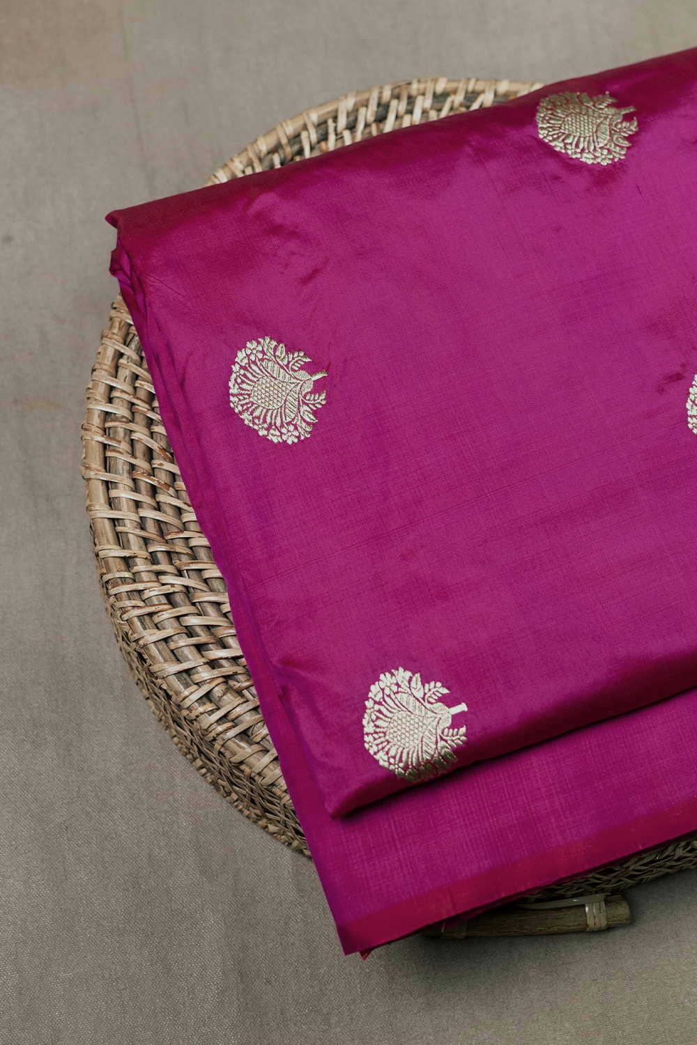 Traditional Motifs on Hot Pink Banarasi Silk Fabric - Image 2