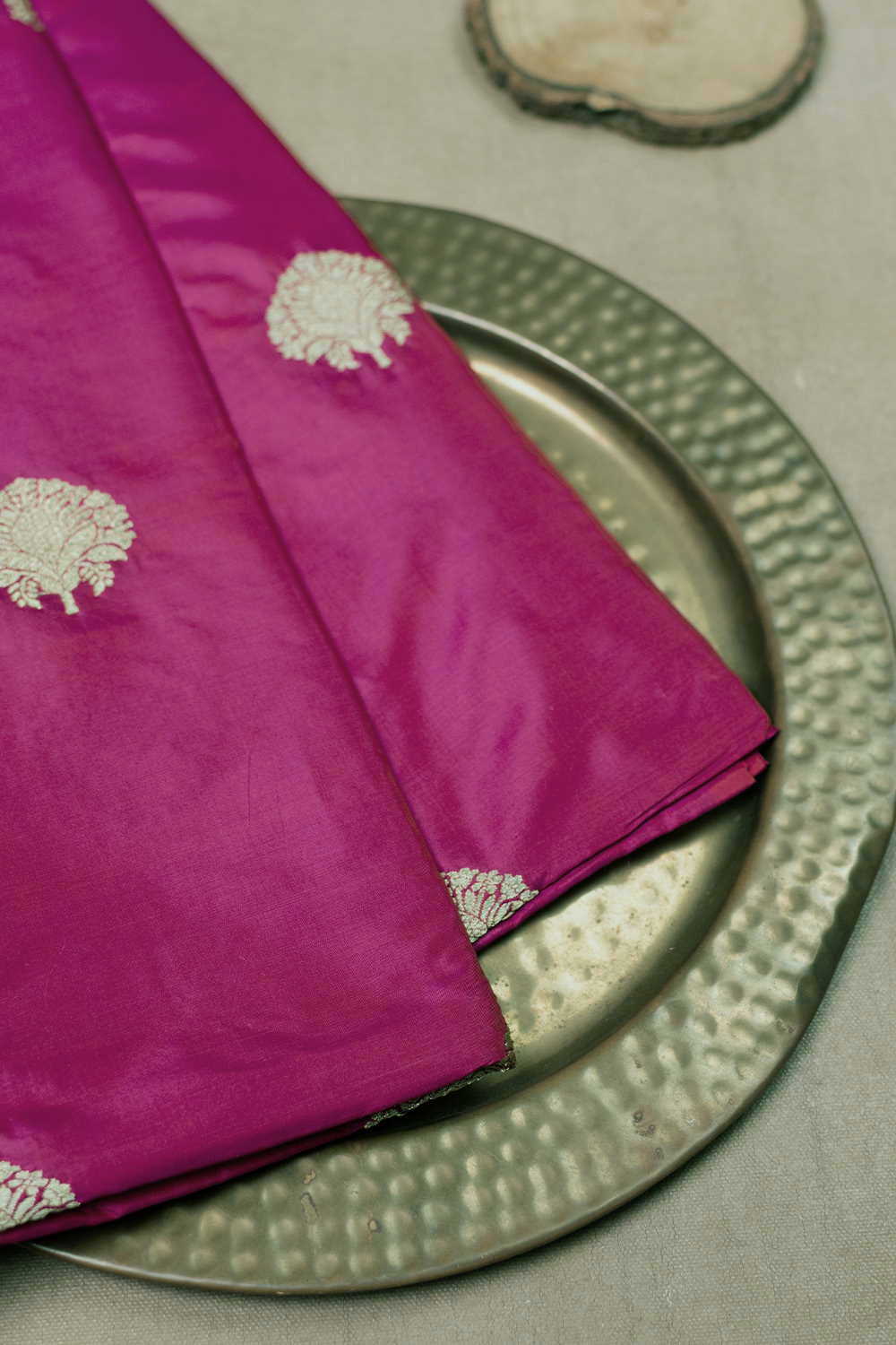Traditional Motifs on Hot Pink Banarasi Silk Fabric - Image 3