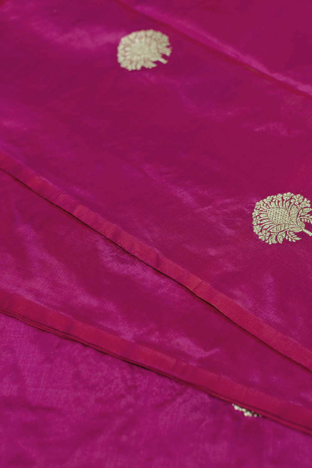 Traditional Motifs on Hot Pink Banarasi Silk Fabric - Image 4