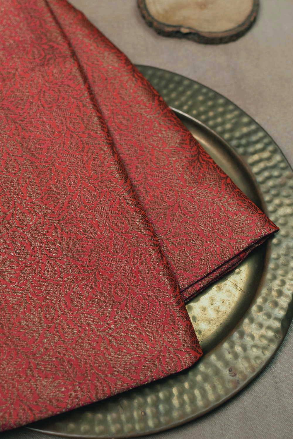 Orange with Gold Accents Banarasi Silk Fabric - Image 3