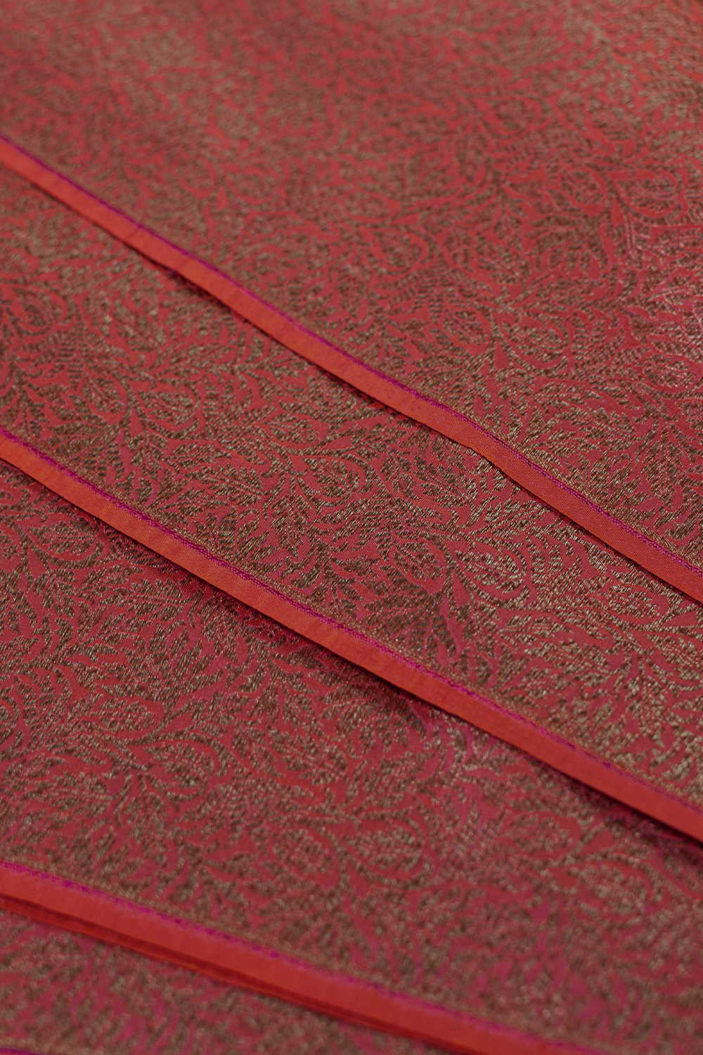 Orange with Gold Accents Banarasi Silk Fabric - Image 4