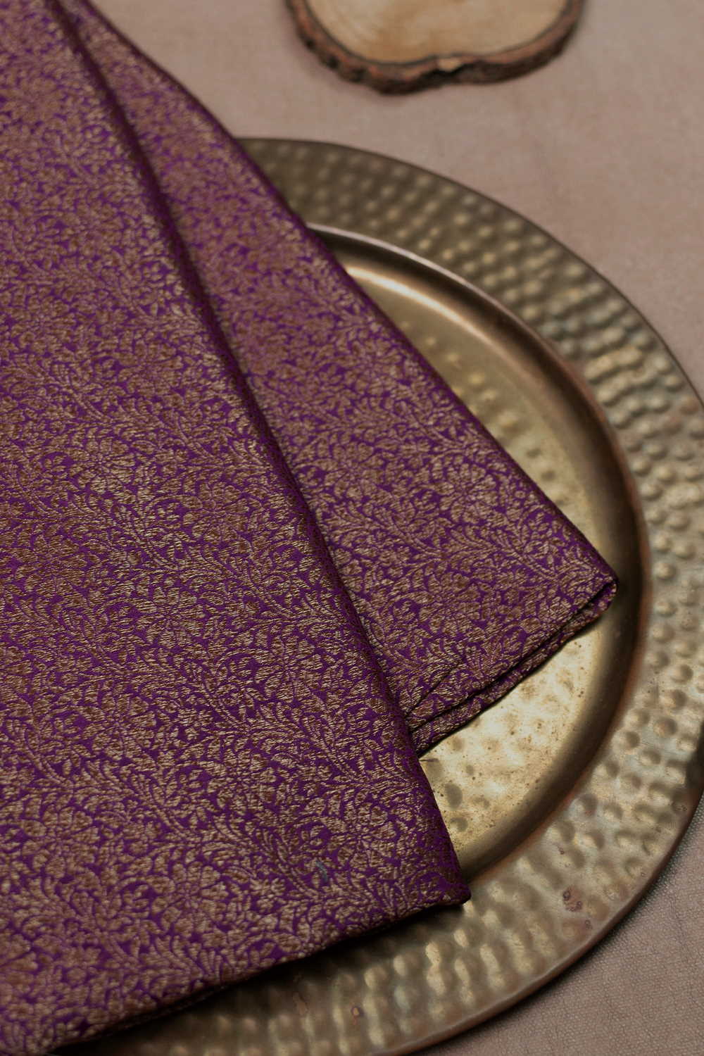Purple with Floral Banarasi Silk Fabric - Image 3