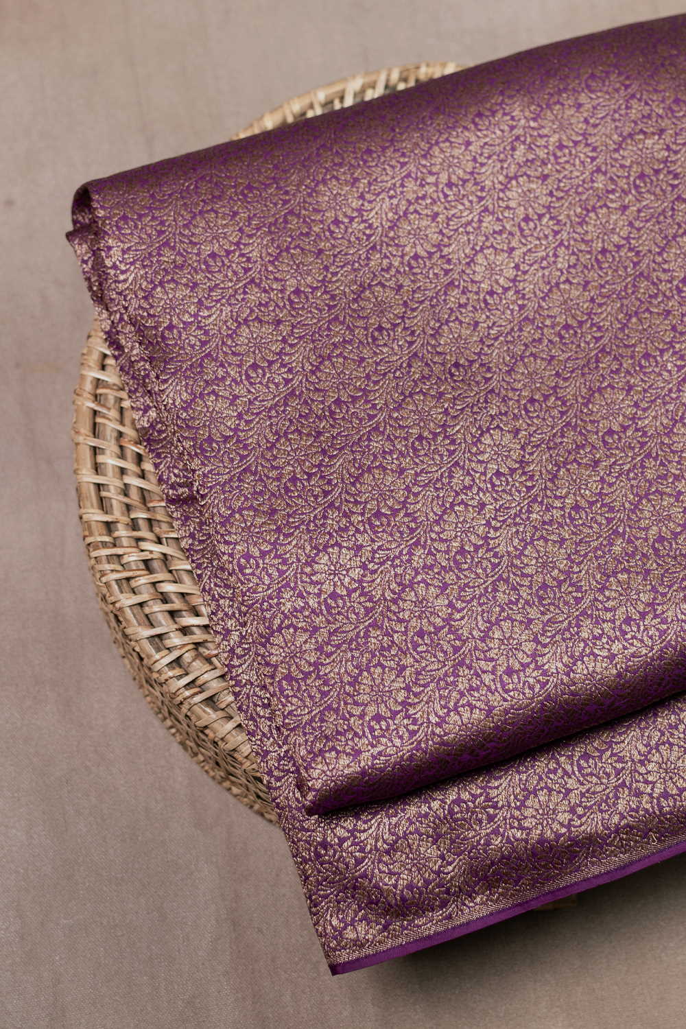 Purple with Floral Banarasi Silk Fabric - Image 4