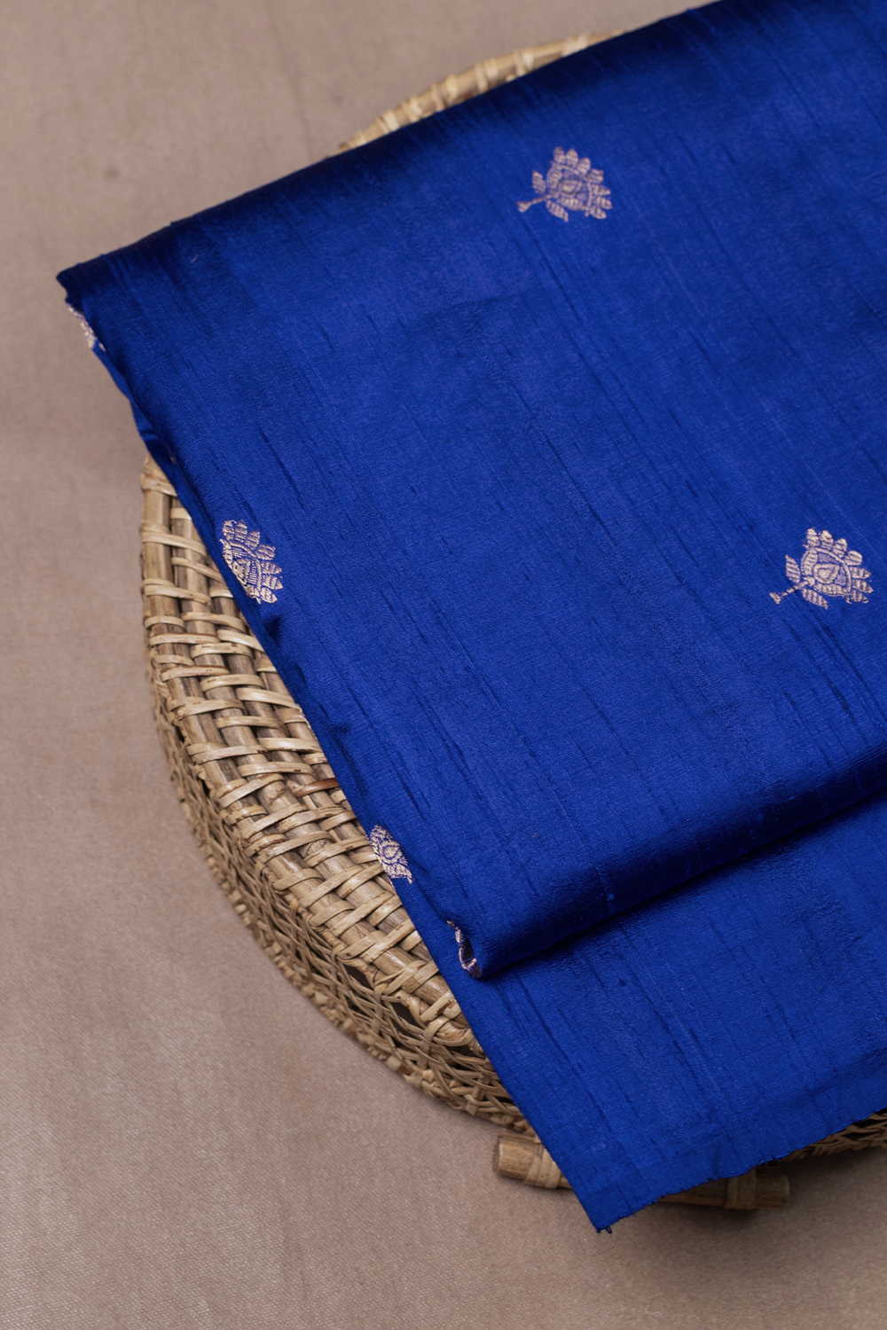 Zari Floral - Regal Blue Banarasi Silk Fabric - Image 2