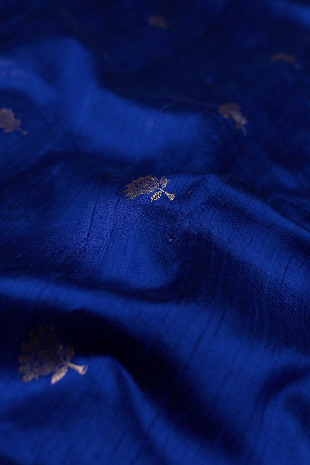 Zari Floral - Regal Blue Banarasi Silk Fabric - Image 3