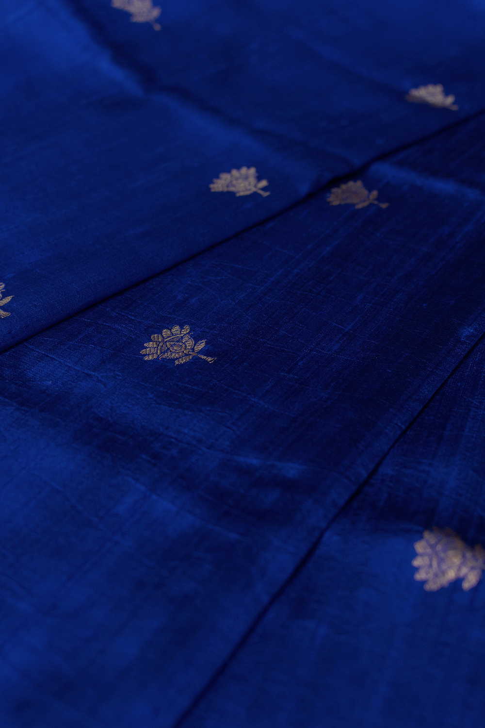Zari Floral - Regal Blue Banarasi Silk Fabric - Image 4