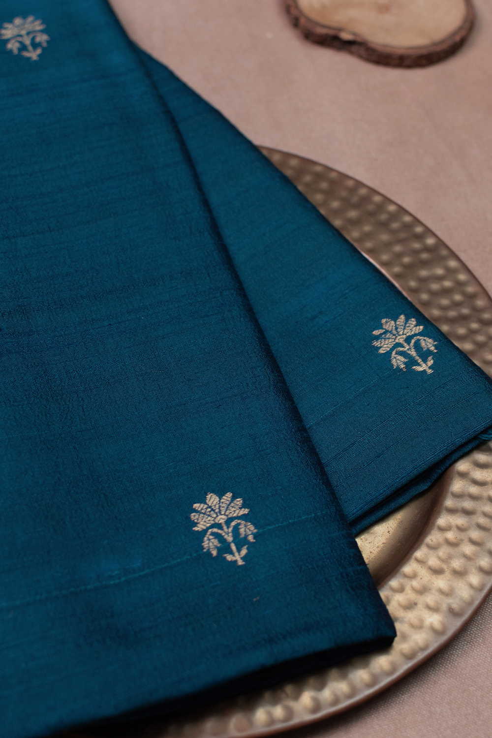 Peacock Blue - Floral Butta Banarasi Silk Fabric