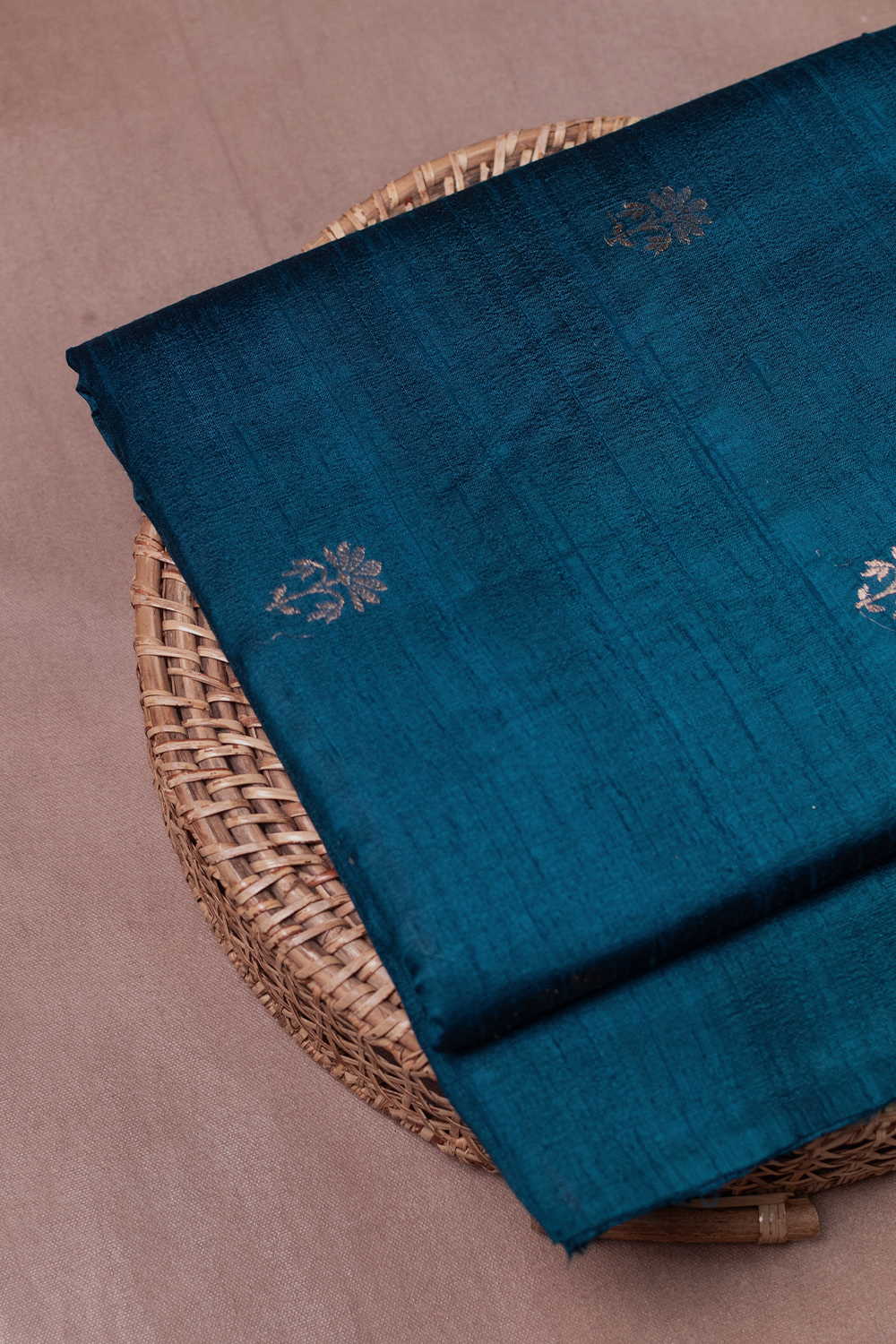 Peacock Blue - Floral Butta Banarasi Silk Fabric - Image 4