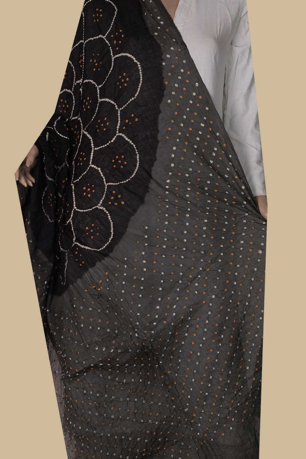 Grey with Black Bandhani Cotton Dupatta