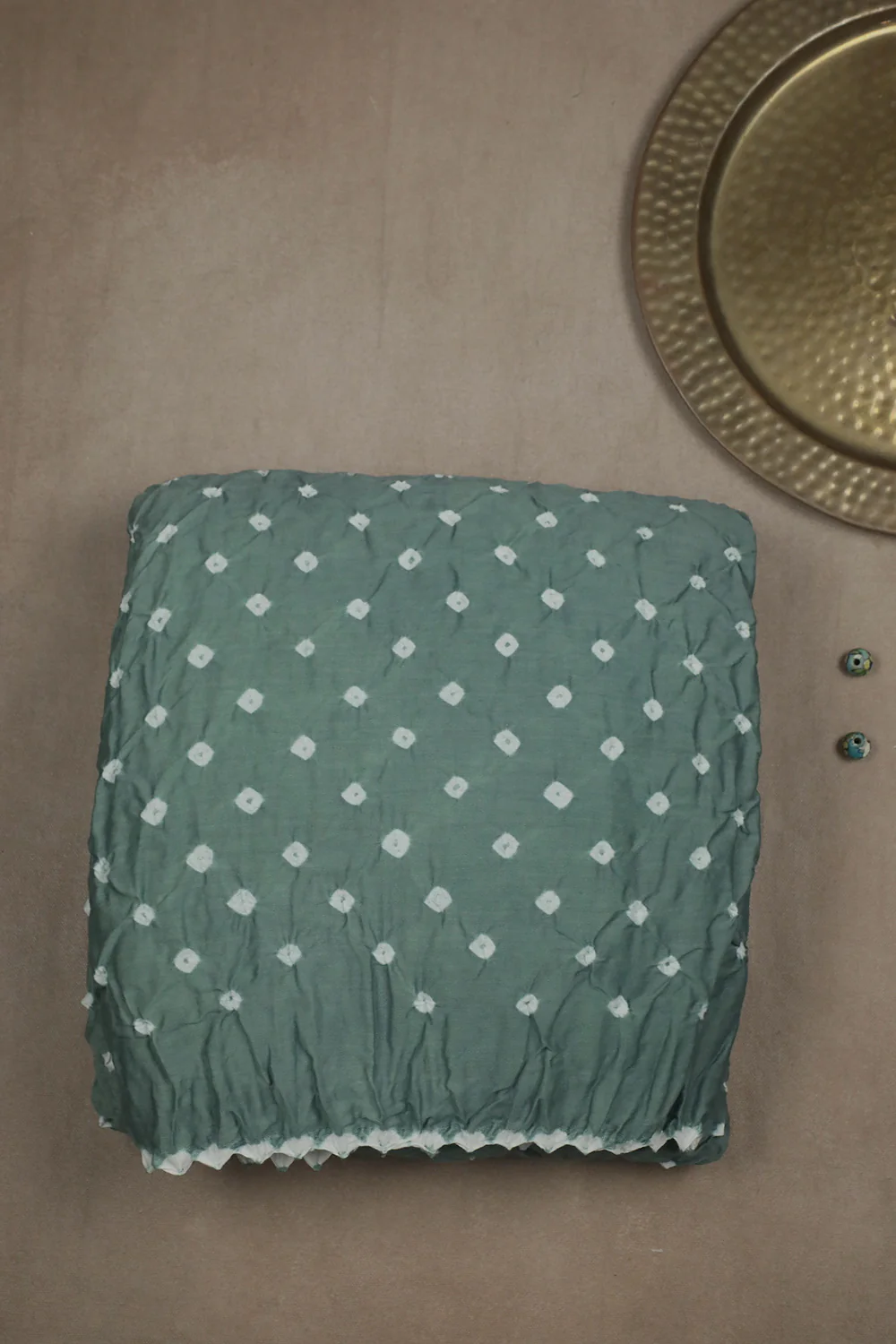 Light Greyish Green Bandhani Cotton saree