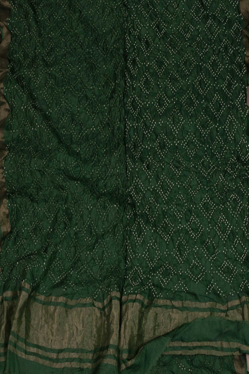 Green with Zari Border Bandhani Mulberry Silk Dupatta - Image 3