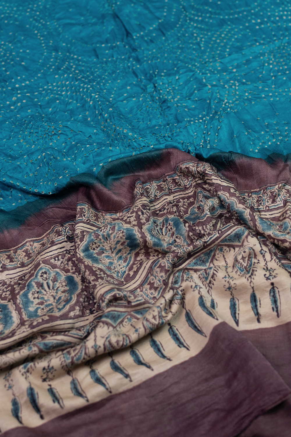 Azure Blue Bandhani Ajrak Gajji Silk Dupatta - Image 2
