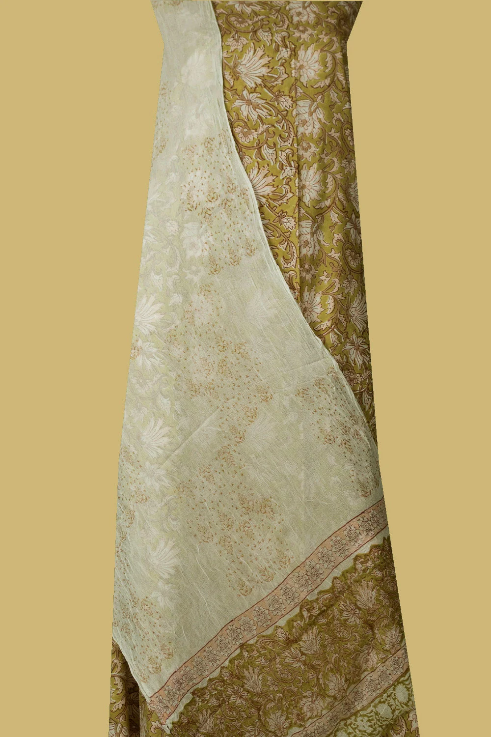 Floral on Brownish Green Mul Cotton Full Suit - Image 3