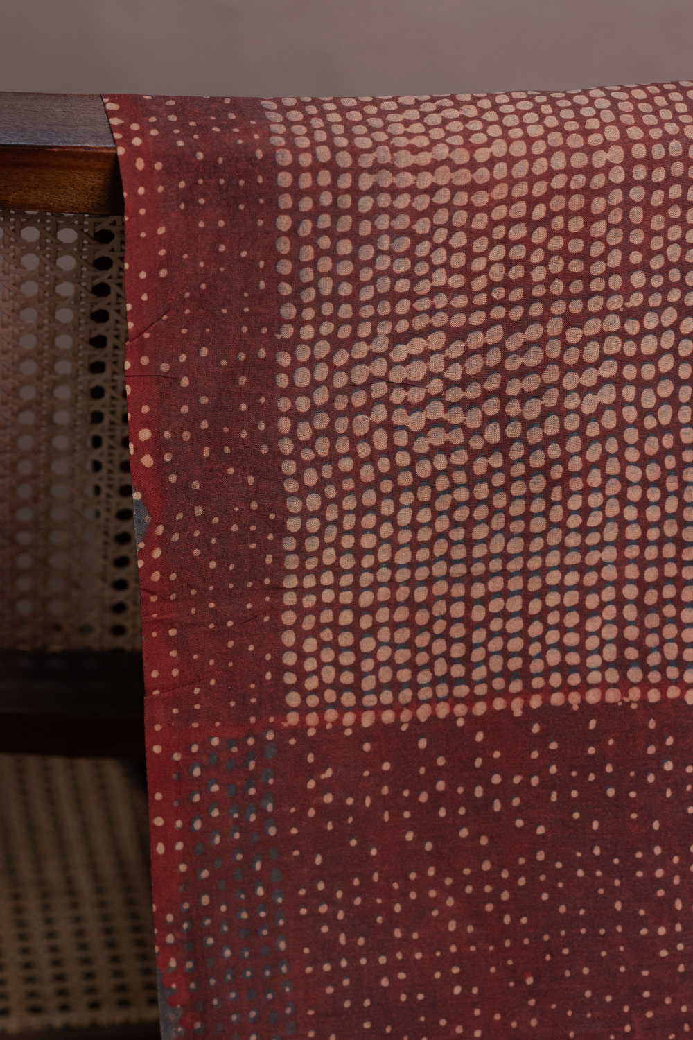 Midnight Dot Weave Block Printed Chanderi Fabric