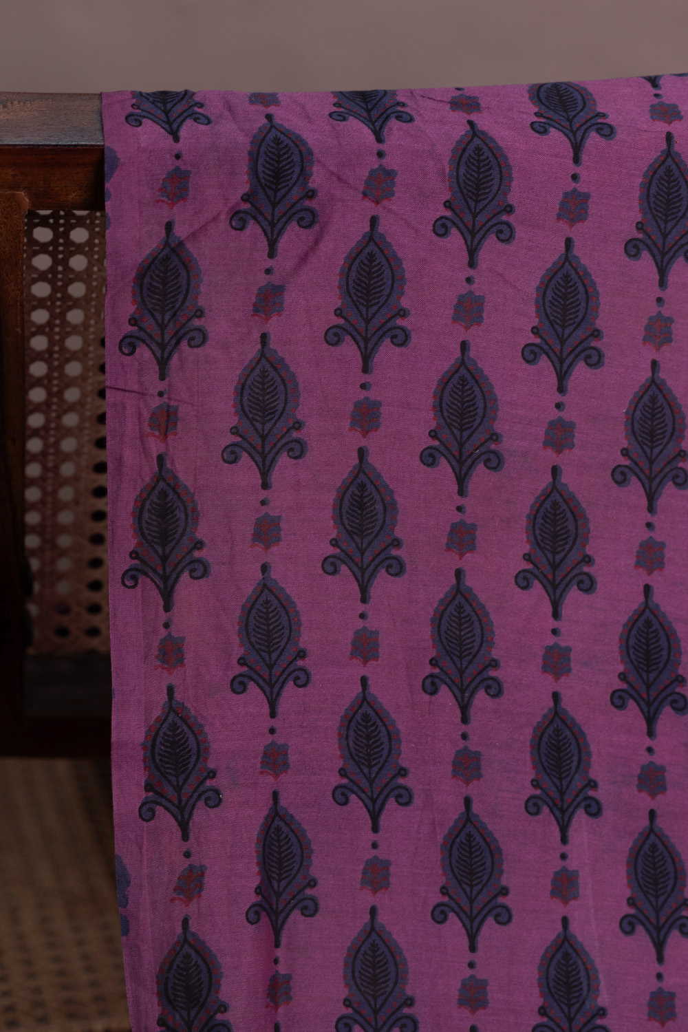 Subdued Purple Block Printed Chanderi Fabric