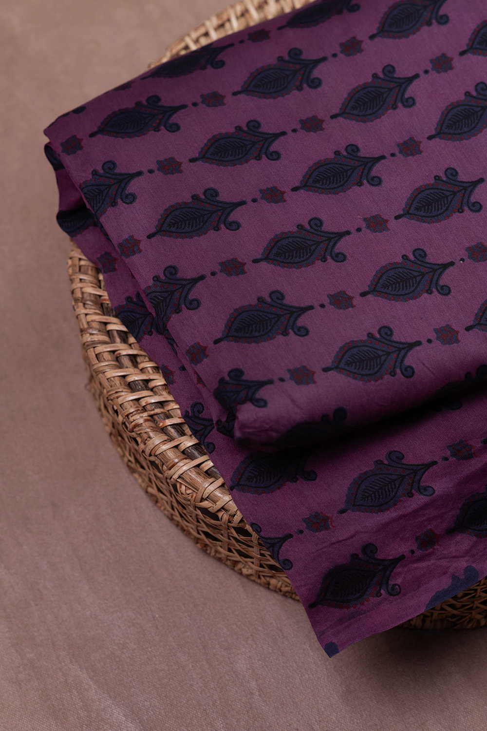 Subdued Purple Block Printed Chanderi Fabric - Image 2