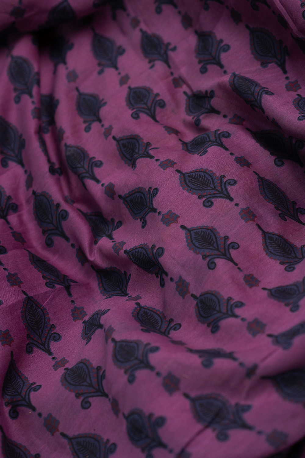 Subdued Purple Block Printed Chanderi Fabric - Image 3