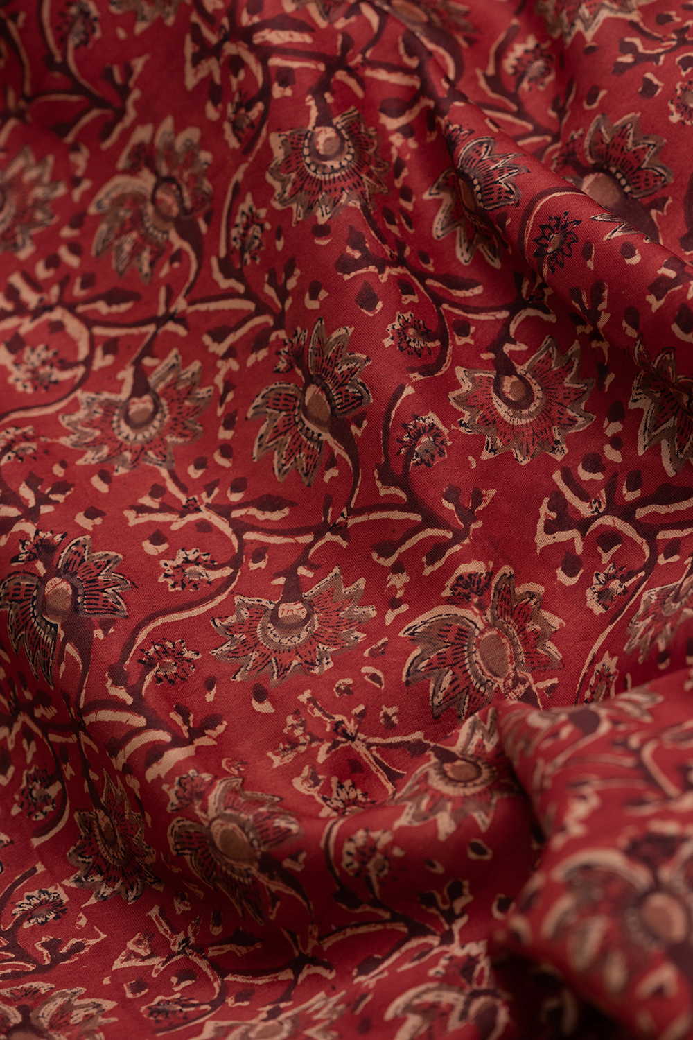 Maroon Garden Block Printed Chanderi Fabric - Image 3