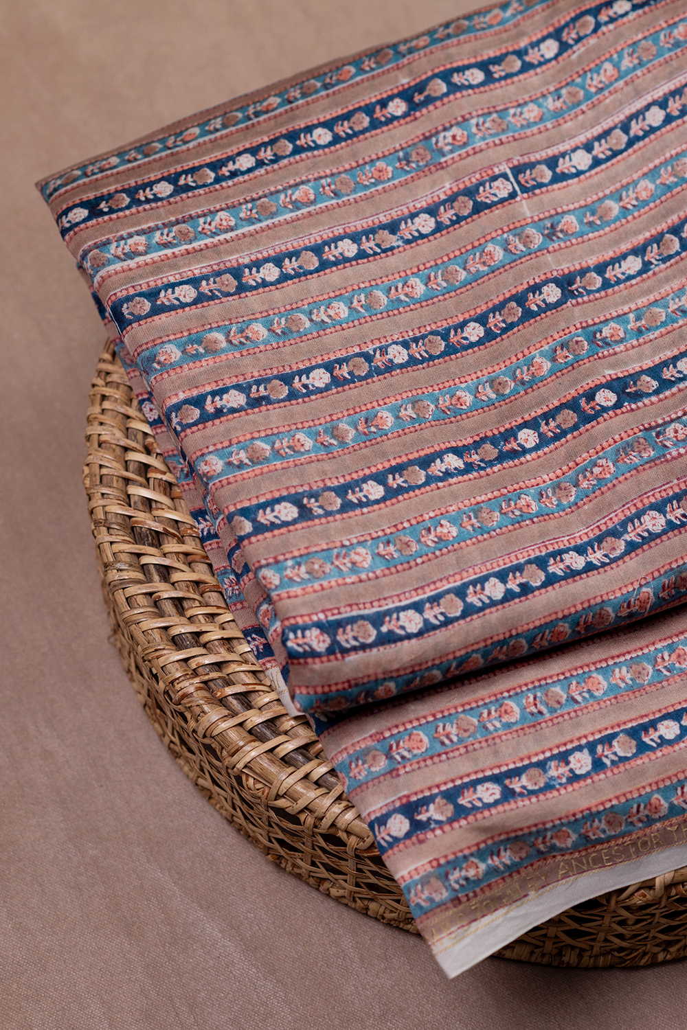 Striped Floral Block Printed Chanderi Fabric