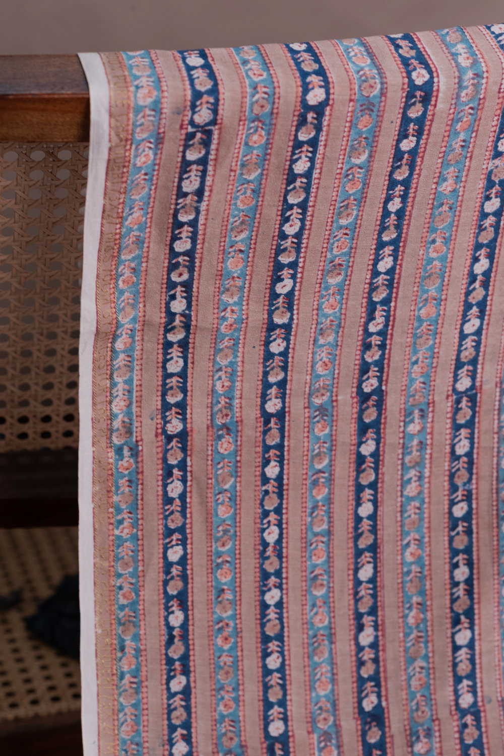 Striped Floral Block Printed Chanderi Fabric - Image 2