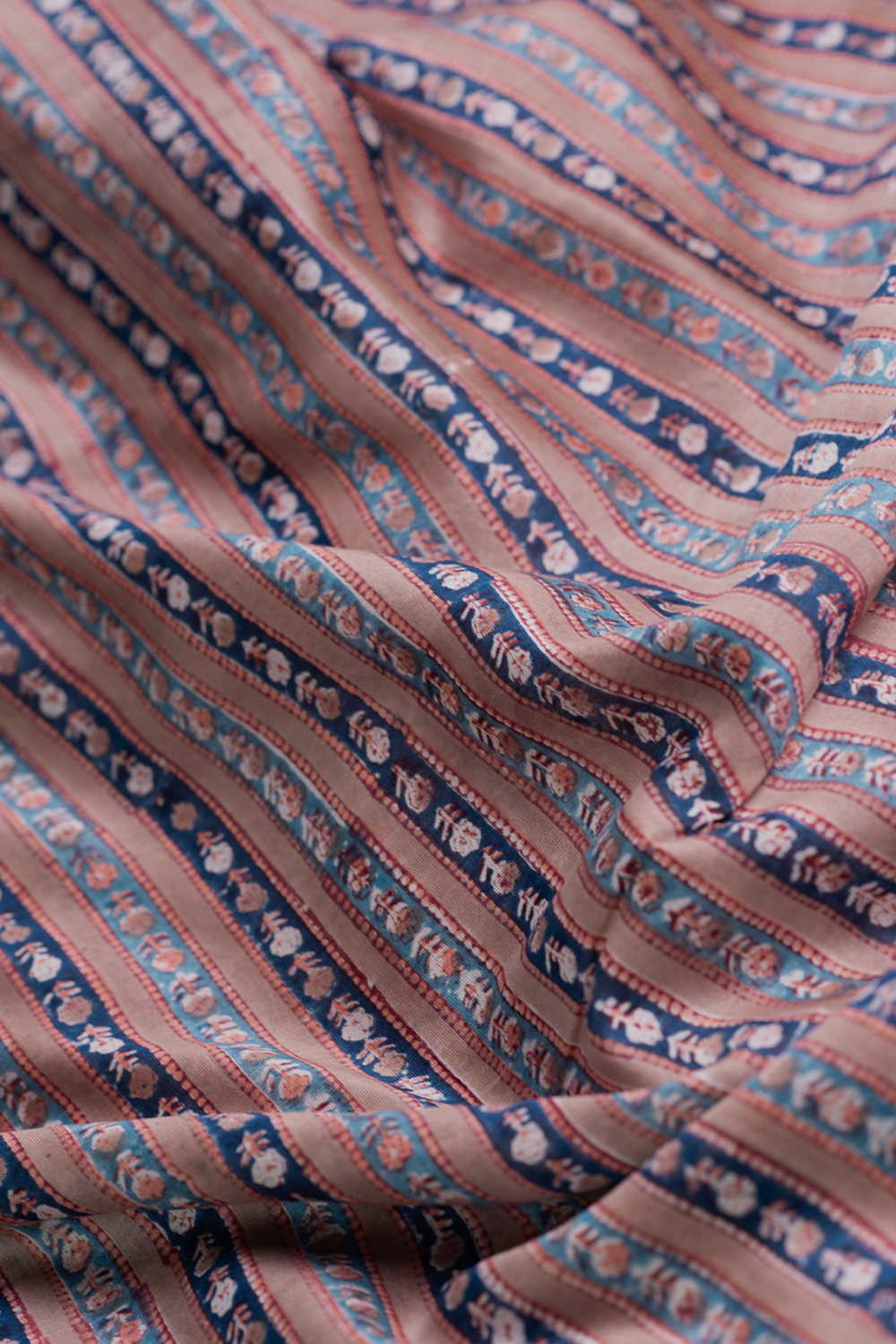 Striped Floral Block Printed Chanderi Fabric - Image 3