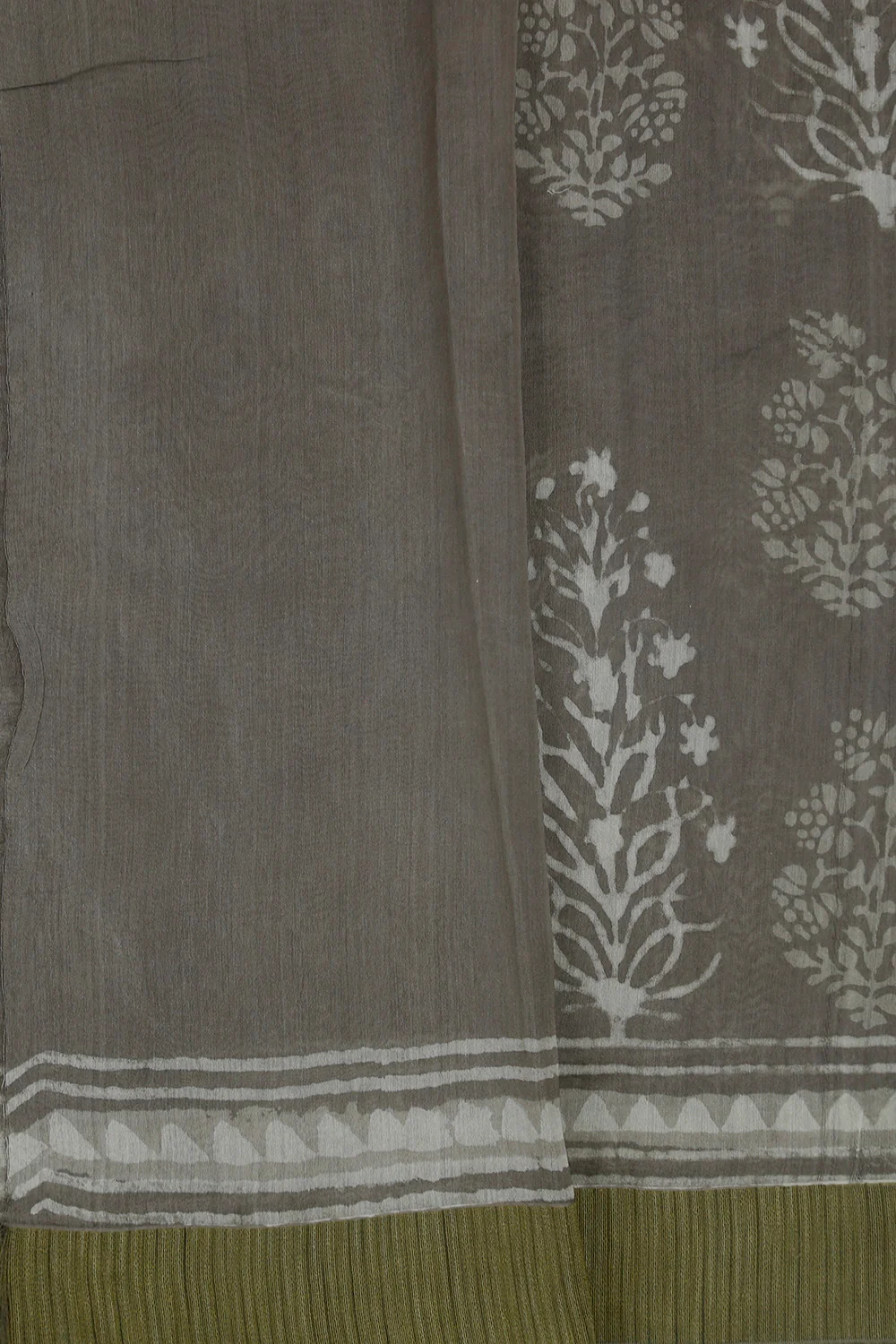 Dark Grey Block Printed Silk Cotton Chanderi Saree - Image 4