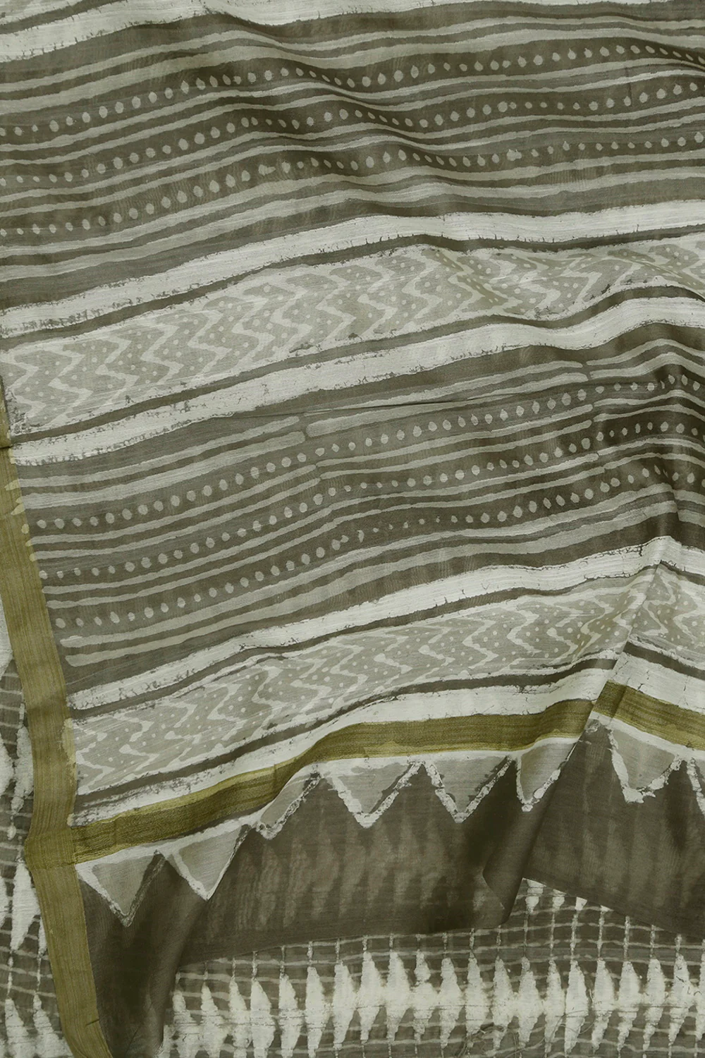 Patterned Light Grey with White Silk Cotton Chanderi Saree - Image 3