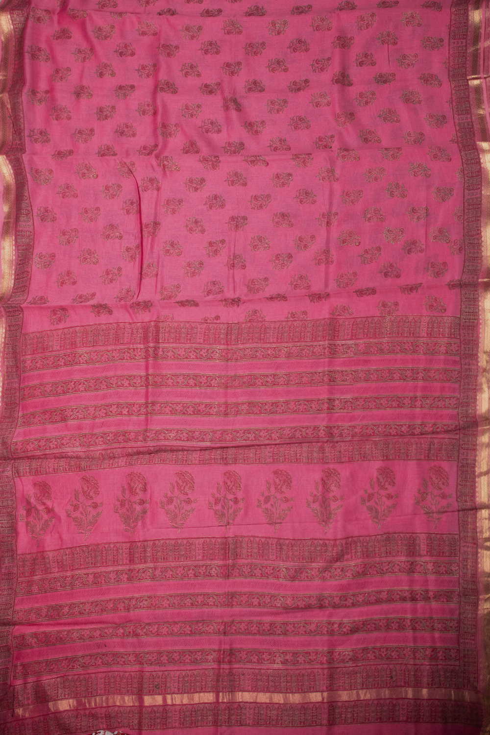 Dark Pink Block Printed Chanderi saree - Image 2