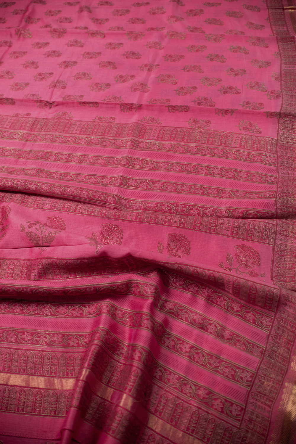 Dark Pink Block Printed Chanderi saree - Image 3